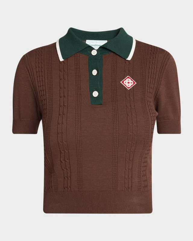Mini Cable Knit Crop Polo Shirt